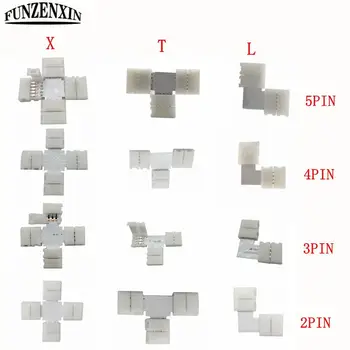 

10PCS 2/3/4/5pin T/L/X Shape Corner Connector 10mm Width Solderless Connector For WS2812 5050 RGB 3528 Led Strip Light