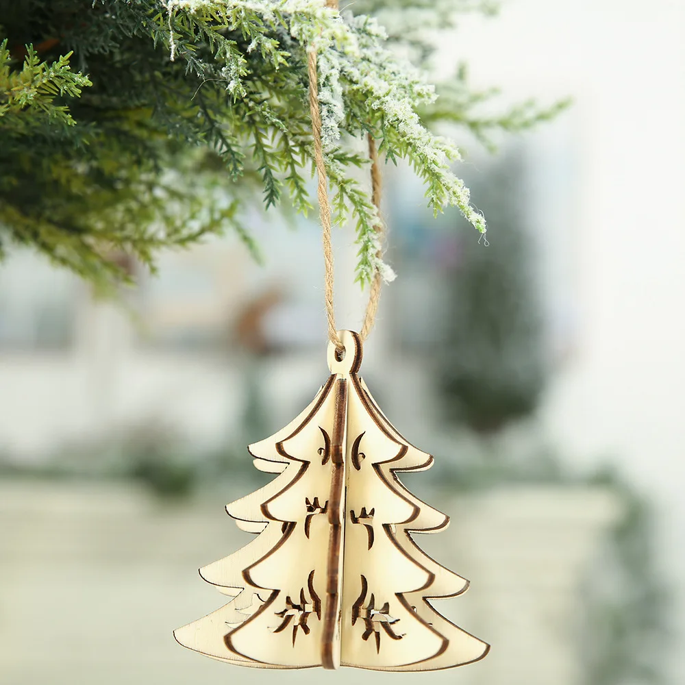 3D новинка, снежинка, деревянные украшения, деревенский, веселая Рождественская елка, подвесное украшение, подвеска, рождественские украшения для дома - Цвет: 10PCS D