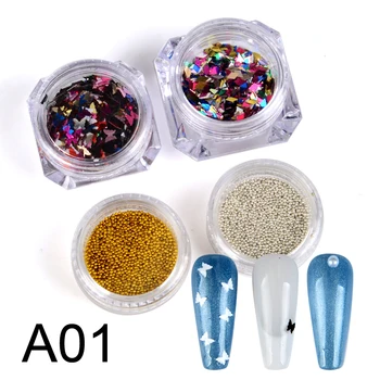 

YZWLE 1 Set Nail Glitter Sequins Thin Round/Butterfly/Round/Caviar Nail Art Flakes Sheets Tips
