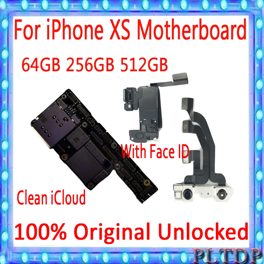 

For iPhone XS Unlocked Free iCloud Motherboard With Face ID Original Used OK Main Logic Board 100% Good Working