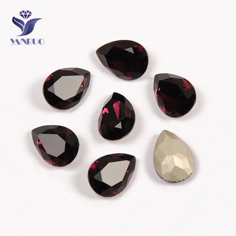 Amethyst Yanruo 4320 каплевидные стеклянные декоративные камни с кристаллами для шитья оптом с когтями верхних камней для свадебного платья - Цвет: Amethyst