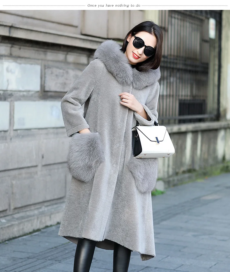 Овечья стрижка пальто из натурального меха женская зимняя куртка лисий мех с капюшоном корейские женские пальто Abrigos Mujer Invierno ZM-18700 KJ3139