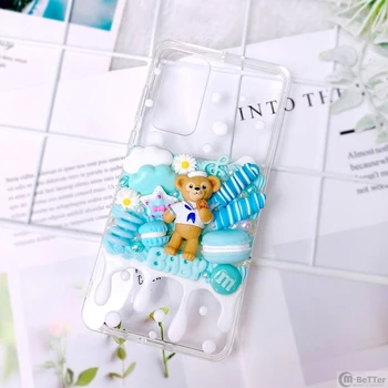 

DIY case For Samsung note10 plus 3D Bear phone cover Galaxy s20 ultra cute cartoon Duffy cream shell 8/9/10+ handmade candy food