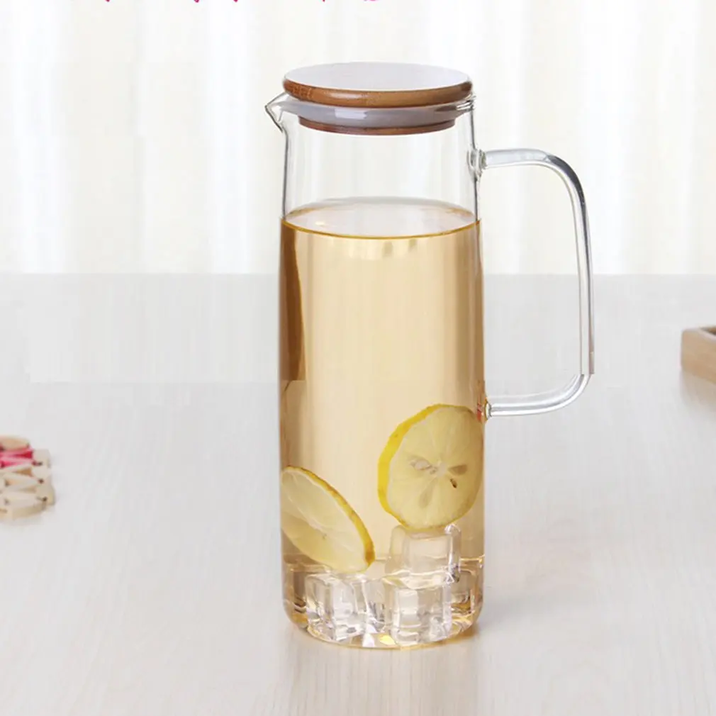 Термостойкий стеклянный кувшин прямой горшок для тела чашка холодной воды чайник кипящая вода бамбуковая крышка бутылка холодной воды