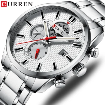 

CURREN Fashion Causal Sports Watches Mens Luxury Quartz Watch Stainless Steel Chronograph and Date Luminous hands Wristwatch