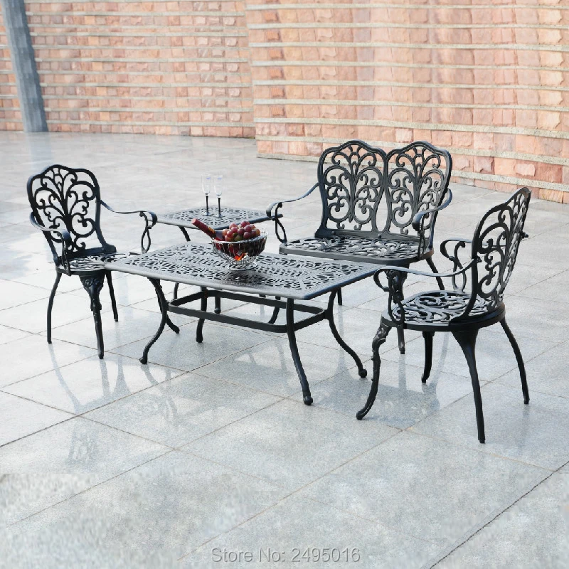 4-Piece Patio Set with Cast-Top Coffee Table Outdoor Furniture cast aluminum single seater lover and coffe table | Мебель