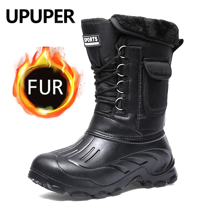 UPUPER New Winter Boots Men Waterproof Snow Rain Shoes With Fur Plush
Warm Winter Men Shoes Male Casual Work Fishing Boot 2019