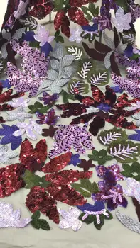

Latest African Fabrics Flowers High Quality 2020 Nigerian Net Lace Fabric with Sequins Lace for party dress