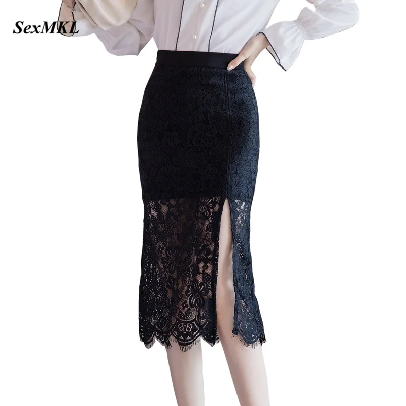 

Faldas Mujer Moda 2023 Fashion Sexy Black Skirts Womens Jupe Femme Korean Style Clothes Bodycon Office Lace Skirts Oversized