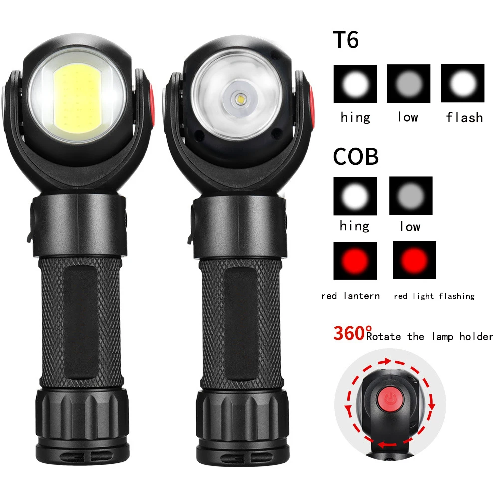 Светодиодный фонарик T6 + COB с поворотом на 360 градусов фонарь Водонепроницаемый 7