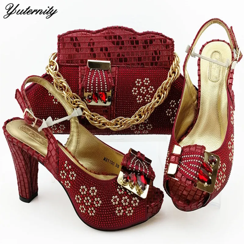 

Yuternity Latest Design Fashion Ladies Shoes And Bags Set African High Heels 10.5CM Shoes And Bag Set For Evening Party 7Colors
