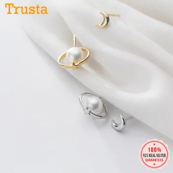 

Trusta Minimalist 925 Sterling Silver Asymmetric Star Moon Synthesis Pearl Stud Earrings For Women Wedding Jewelry Gift DS1915
