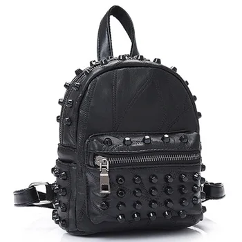 

FGGS-Women'S Leather Rivet Backpack Mini Punk Style Backpack Stitching Backpack