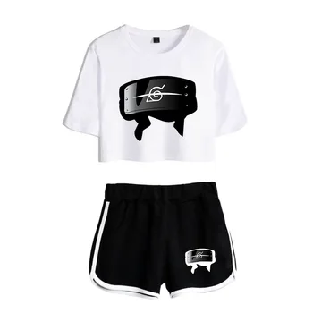 

Summer Naruto Headband T Shirt Shorts Boruto Uzumaki Uchiha Sasuke Akatsuk Summer Clothing Women Girls Running shorts kit