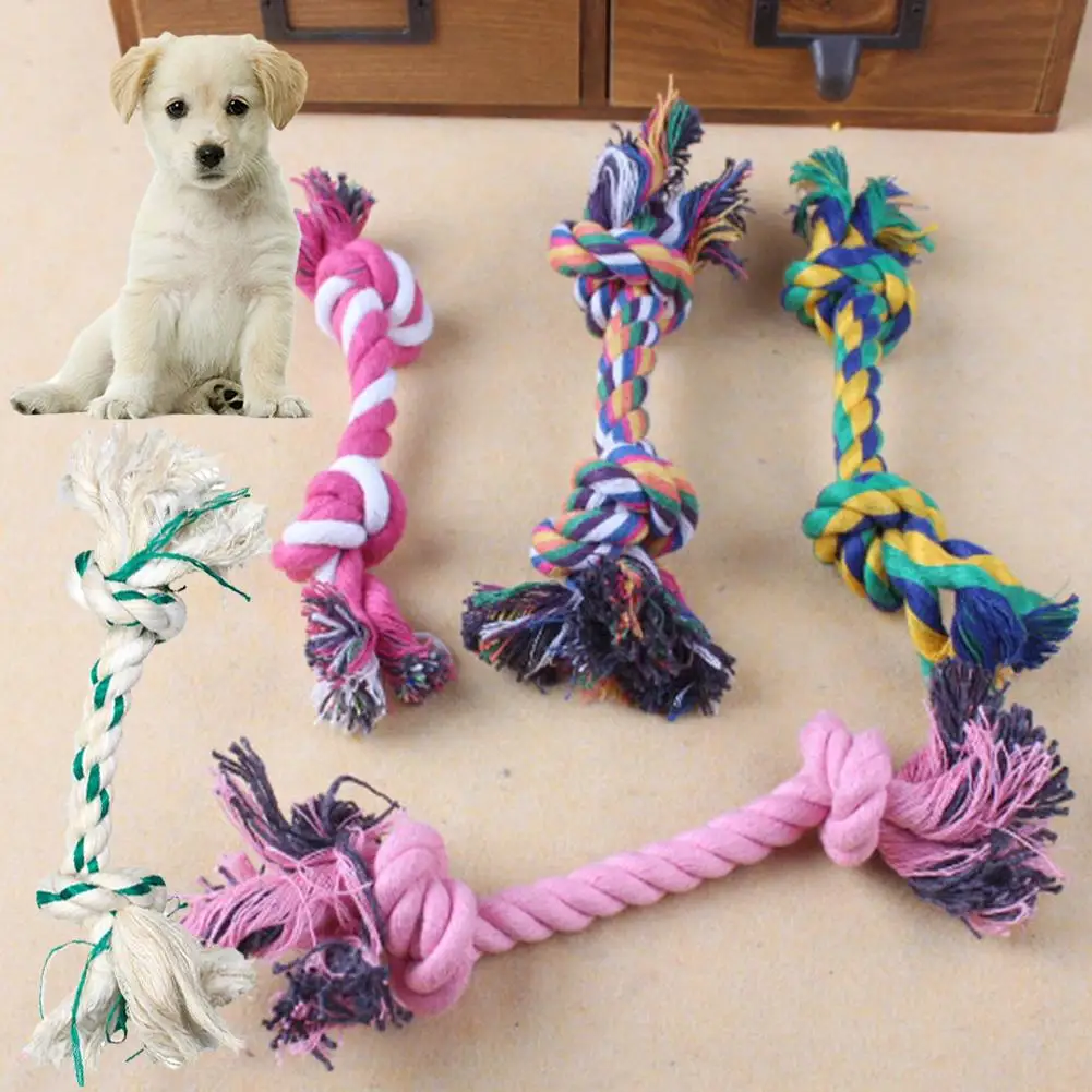 Pet Dog Puppy Double Knot Cotton Rope Molar Bone Shape Training Chew