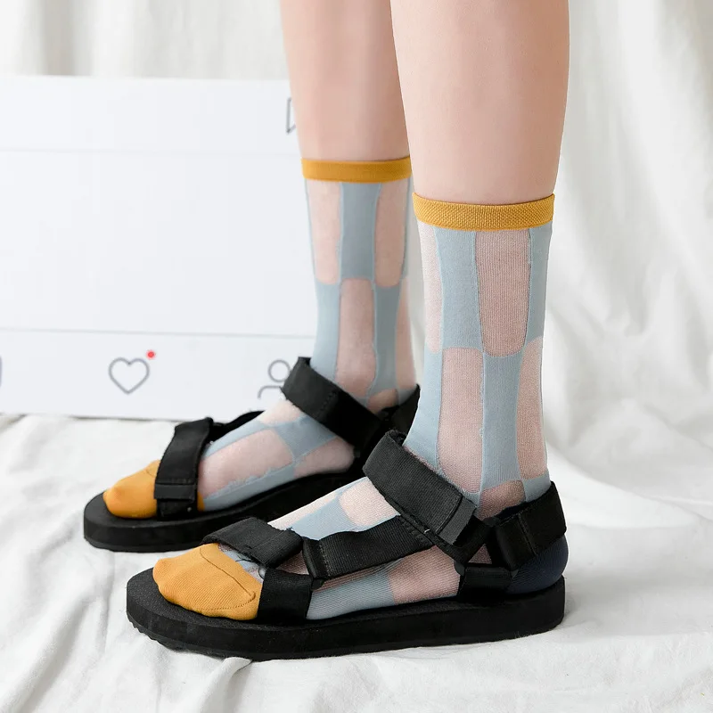 Весенние и летние женские носки* тонкие короткие носки* чеки, прозрачные носки, шелковые носки