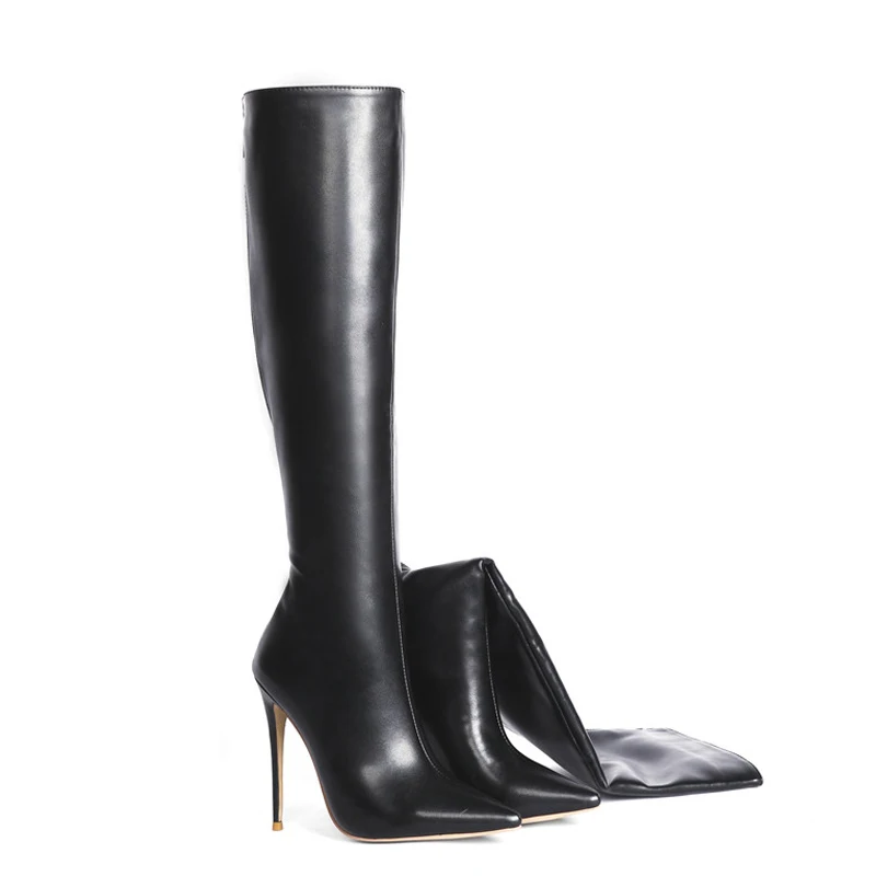 

YECHNE Spring Autumn Women's Knee High Boots Woman Shoes Sexy High Heels Boots Pointed Toe Knee High Boots Patent Leather