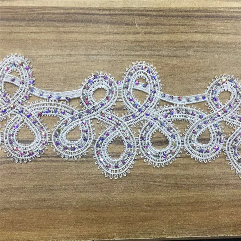 2.7'' Wide high quality  Luxry  Venice Applique / Venise chemical rhinestone Lace trim DIY crafted Fabric sewing wedding dress