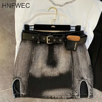 

2020 Summer New Arrivals Streetwear Patchwork Sashes Fashion High Waist Straight Slim Denim Skirt Women K116