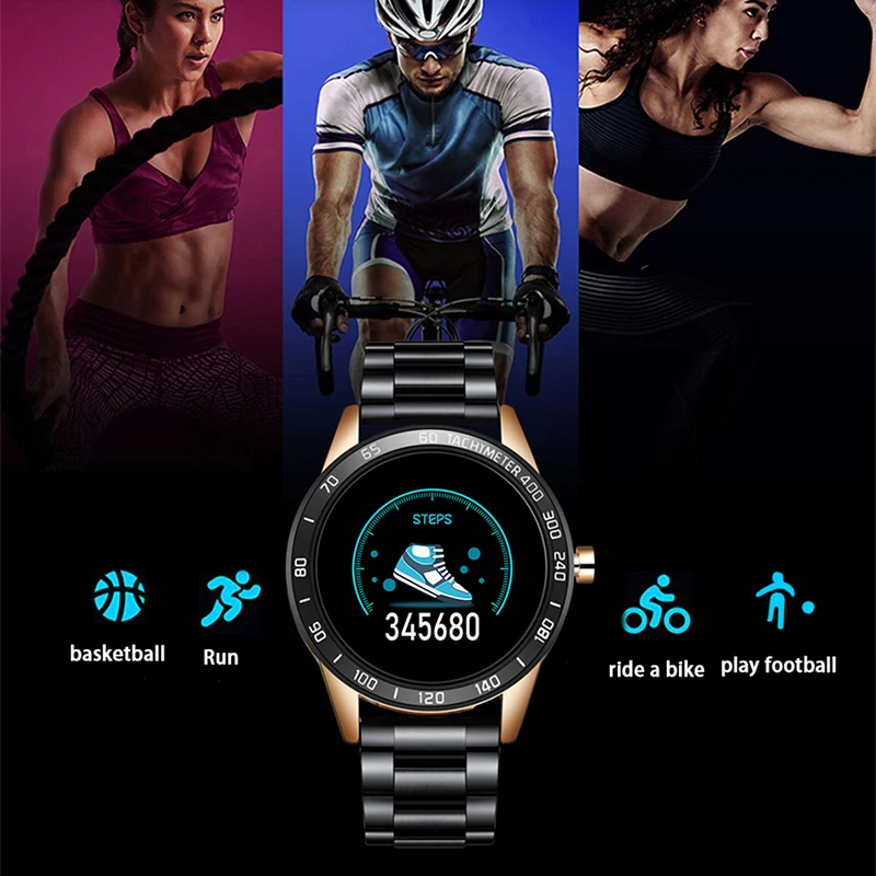 Tanie LIGE nowy pas stalowy inteligentny zegarek mężczyźni tętno monitorowanie ciśnienia krwi Sport wodoodporny Smartwatch opaska monitorująca aktywność fizyczną + pudełko