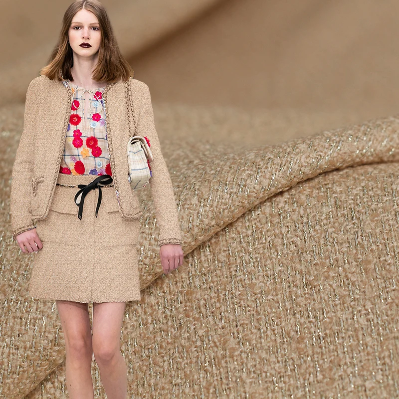 Красный малиновый верблюд Fil-Lumiere твидовая шерстяная ткань материалы для одежды Осенняя Женская куртка швейная ткань портной