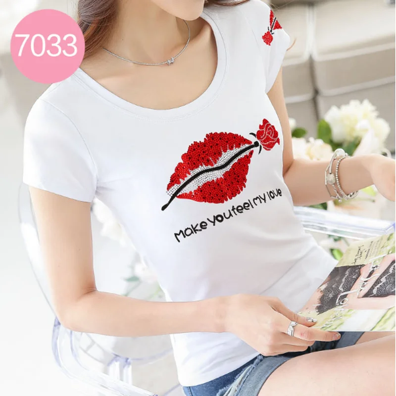 XXXXL Poleras mujer летние женские Стразы футболки Женский бриллиантами черная футболка бурения Топы женские белые футболки для девочек Футболка