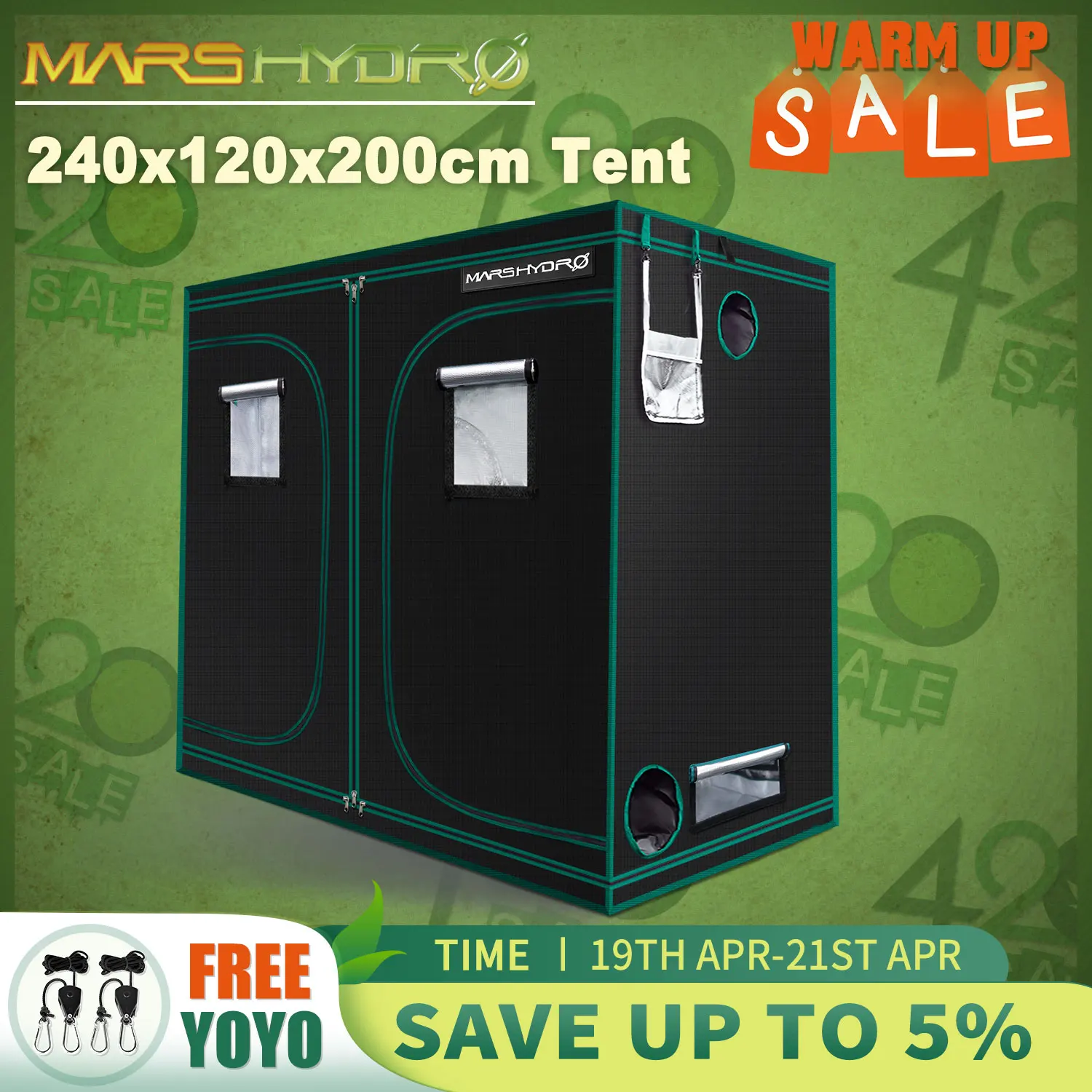 MarsHydro 240x120x200cm ( 96''x48''x80'') Indoor Grow Tent Hydroponic Growing green Room Box 100 Reflective Mylar silver dark