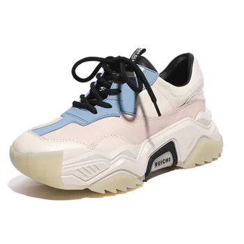 

Mobetty New Genuine Leather Thick Bottom 6.5CM Sneakers Casual Lace-up Running Sports Retro Dad Shoes Zapatillas mujer кроссовки