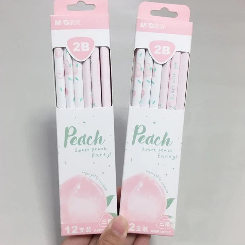 

12 Pcs/pack Sweet Fruit Pink Peach 2B HB Wooden Standard Pencils Student Stationery Writing Drawing Pencils School Office Supply