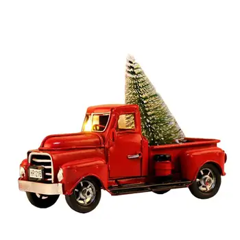 

Vintage Truck Model Christmas Ornaments Metal Car Adornments Classic Cars Desktop Decoration Toy with Christmas Tree for Home
