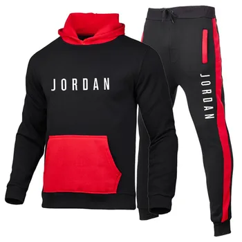 

Men High Quality Tracksuit Hooded Sweatshirt+Pants Pullover Sets Autumn and Winter Sportwear Casual Outwear 2 Piece Sports Suits