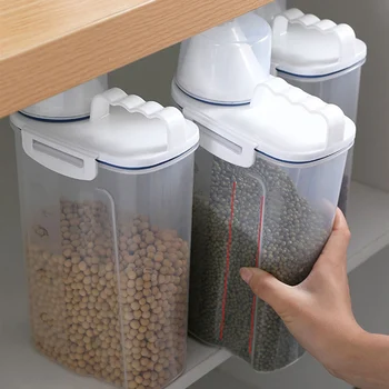 

Plastic Cereal Storage Box Eco Friendly Kitchen Food Grain Rice Container Dispenser Cuisine Fridge Organizers Measuring Cup