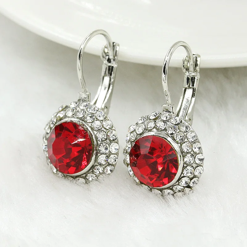 Silvery Red Новые свадебные ювелирные кристаллы 1 пара Циркония Большие Серьги с драгоценными камнями Синие стразы серьги для женщин pendient 6 цветов - Окраска металла: Silvery Red