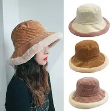 Японская женская зимняя Вельветовая бархатное ведро, шляпа с широкими полями, комбинированная плюшевая шляпа от солнца, одноцветная Складная теплая Рыбацкая шапка