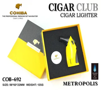 

Windproof Powerful COHIBA Triple Torch Lighter BBQ Jet Gas Cigar Lighter Turbo Metal Kitchen Cigar Spray Gun Outdoor Gadgets Man