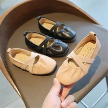 

Girls Peas Shoes 2022 Spring New Children's Single Shoes Student Cross Bandage Performance Shoes Dancing Princess Soft Sole Shoe