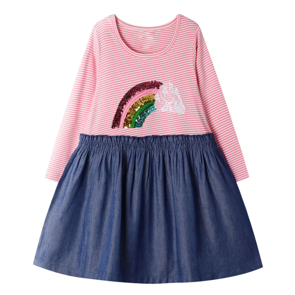 641 Girls Dress Long Sleeves Kids Dress for Girls Clothing Sequined Autumn Unicorn Girl Clothing Cute Back to School Kids Dress - Цвет: 641