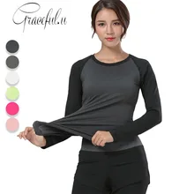 Осенне-зимняя женская рубашка в стиле пэчворк, круглый вырез, длинный рукав, спортивный топ, быстросохнущая супер-эластичная женская футболка, спортивная одежда