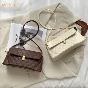 

Fashion Lattice Pattern Underarm Bag Simple Women Solid Color PU Leather Shoulder Pouch Portable Commuter Totes