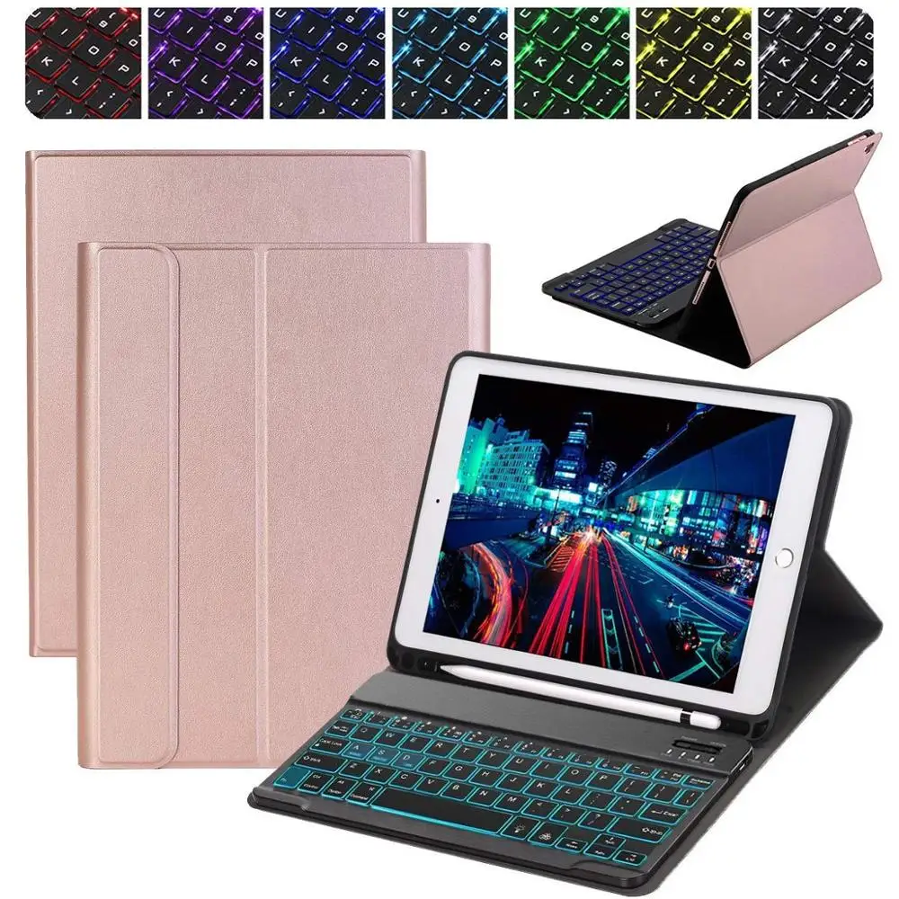 Чехол из искусственной кожи с Bluetooth клавиатурой для Apple iPad Pro 11 a1989 A80 A2013 A1934 тонкая клавиатура с карандашом+ подарок - Цвет: Backlight Rose Gold