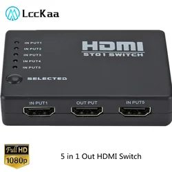 Adaptateur de boîtier vidéo 1080P, commutateur HDMI 5 en 1, avec télécommande IR, séparateur HDMI, sélecteur, 5 ports pour ordinateur, HDTV, DVD, projecteur PS3 