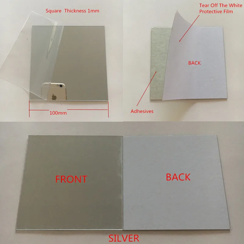 Silver Square Adhes 10 шт. диаметр 100x1 мм акриловые настенные зеркала круглый лист наклейки Пластик PMMA стекло отель декоративные линзы Miroir Фреска DIY плак - Цвет: Silver Square Adhes