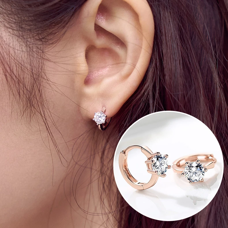 

Stud Earrings For Women Classic Six Claw Clear AAA+Cubic Zirconia Rose Gold Color Fashion Jewelry For Girls KAE094