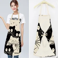 1 шт. Кухонный Фартук с милым рисунком кота, без рукавов, из хлопка и льна, фартуки для мужчин и женщин, инструменты для уборки дома 66*47 см