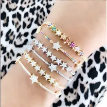 Горячая Распродажа Бохо Радуга CZ звезда регулируемый браслет Шарм витая/полоса цепь Lucky женский браслет модные ювелирные изделия для рождественской вечеринки