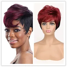SuQ Women's Short Wig Hair Synthetic Natural Cosplay Party Pixie Cut Straight Ombre Black Red Heat Resistant Wigs For Women