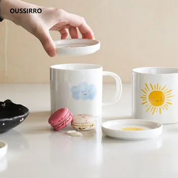 

OUSSIRRO Rainbow Theme Milk / Coffee Mugs With cover Cartoon Solid color Mugs Cup Kitchen Tool Gift