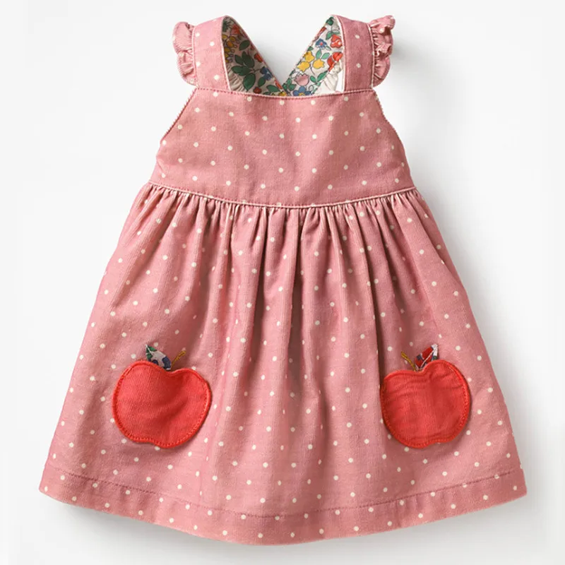 Little maven/детская одежда; осенне-весенняя одежда для маленьких девочек; хлопковый сарафан в горошек с аппликацией в виде фруктов и животных; платья без рукавов для девочек