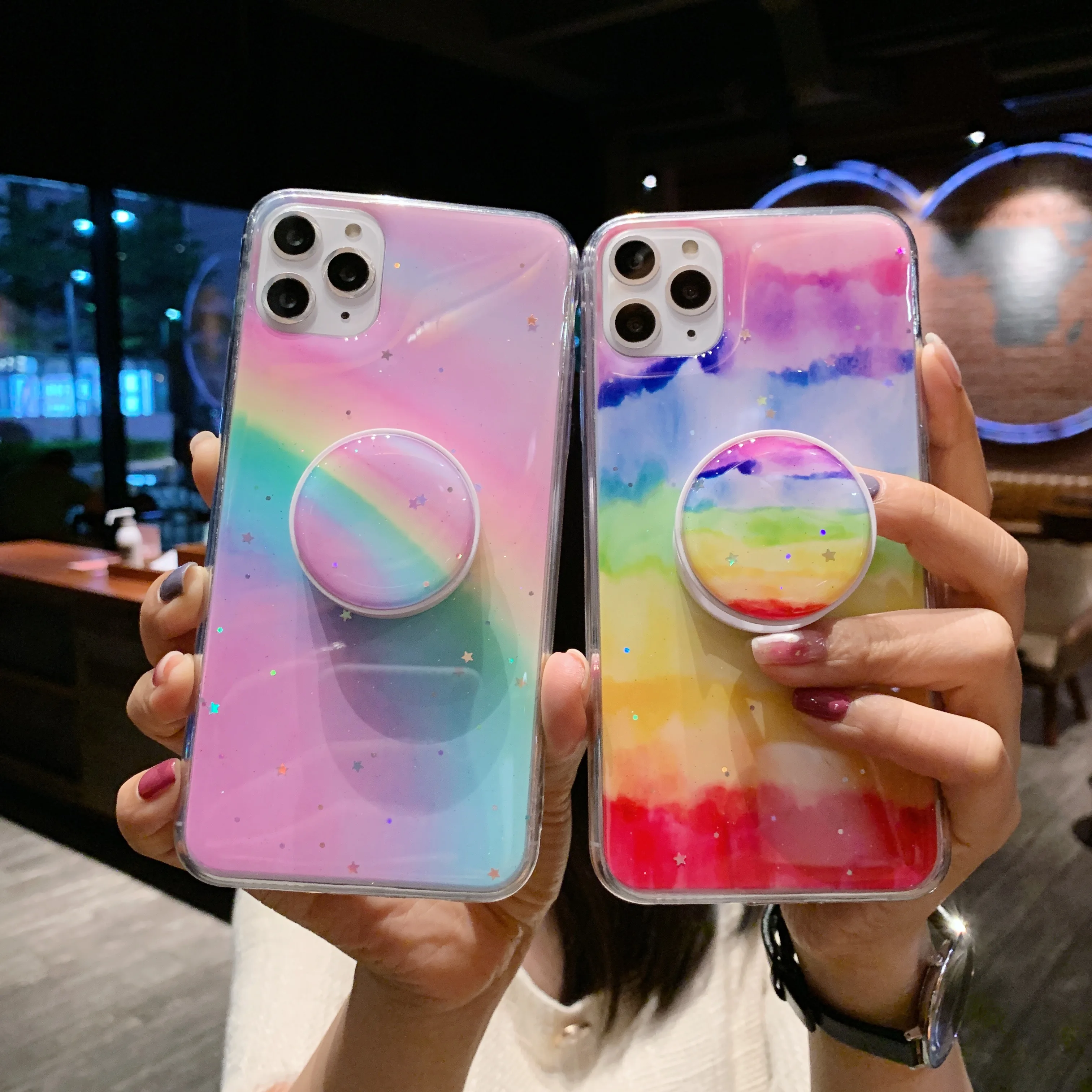 Чехол подставка SE2020 Блестящий Радужный для iPhone 6 6s 7 8 Plus 10 11 Pro Max Xs XR|Сумки телефона|