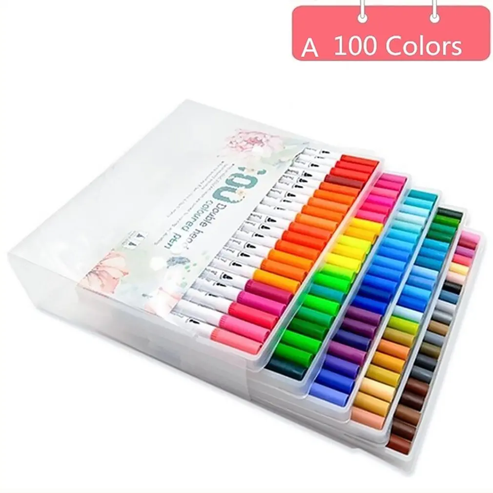 100 шт цветные фломастеры с двойной головкой для рисования, для рисования, акварельные ручки, художественный маркер с двойным наконечником